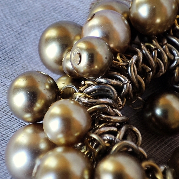 Heavy Gold Tone Champagne Glass Pearl Pearls Stretch Vintage Cha Cha Bracelet - Picture 4 of 6